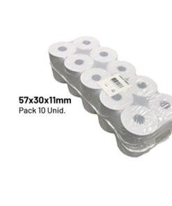 Pack10 Rolos Papel Térmico 57X30X11 Branco