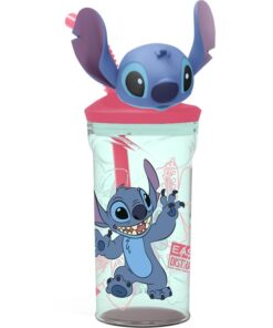 Garrafa com figura 3D Stitch e flores 360 ml